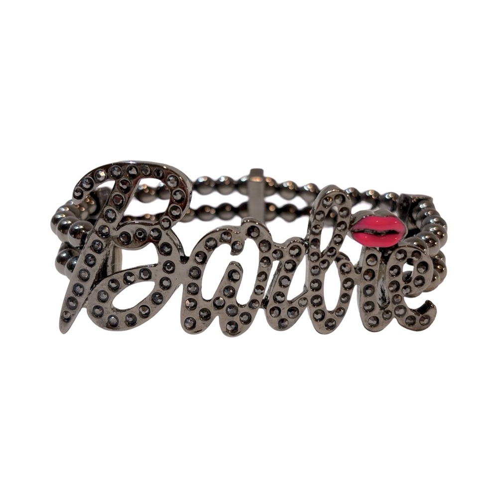 Barbie Crystal Dark Metal Ball‎ Beaded Stretch Bracelet with Lips Kiss - Picture 2 of 7